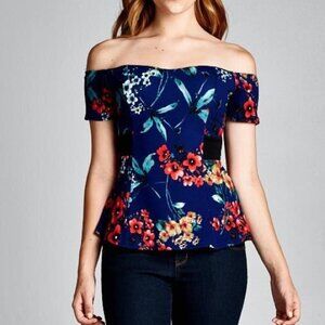 "September Is" Off Shoulder Floral Peplum Top